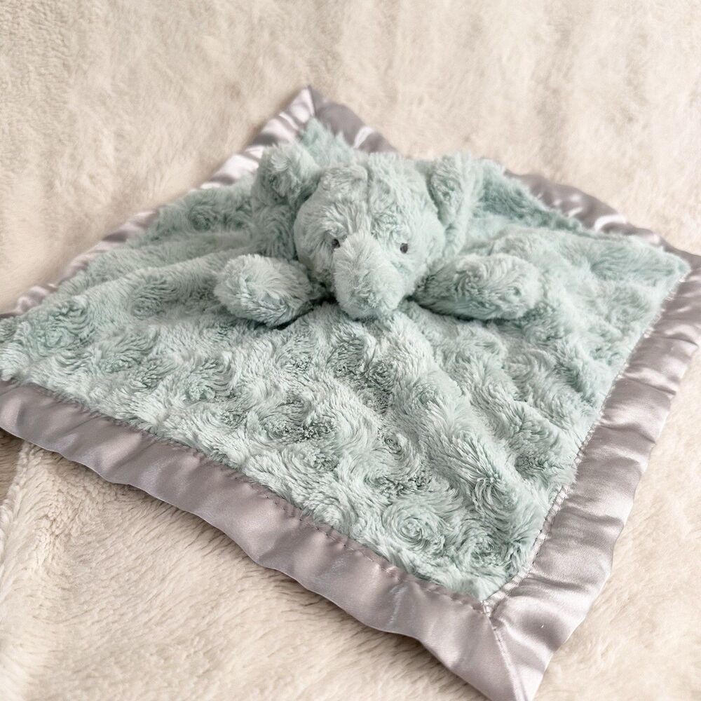 Cloud Island Mint Green Elephant Security Blanket Lovey Gray Satin Trim 14”